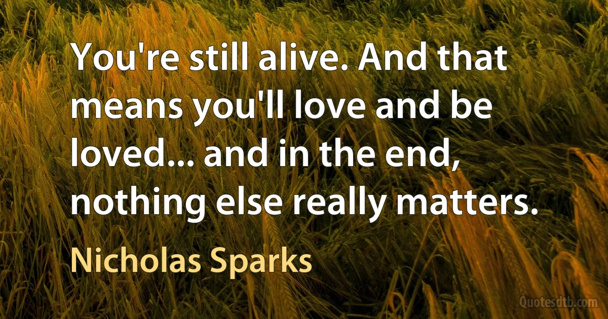 You're still alive. And that means you'll love and be loved... and in the end, nothing else really matters. (Nicholas Sparks)