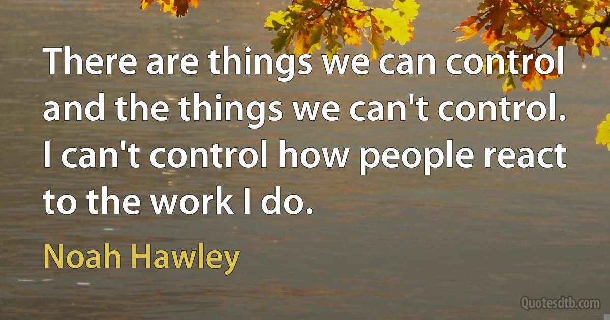 There are things we can control and the things we can't control. I can't control how people react to the work I do. (Noah Hawley)