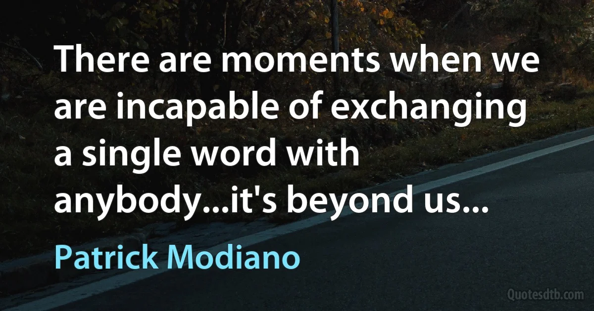 There are moments when we are incapable of exchanging a single word with anybody...it's beyond us... (Patrick Modiano)