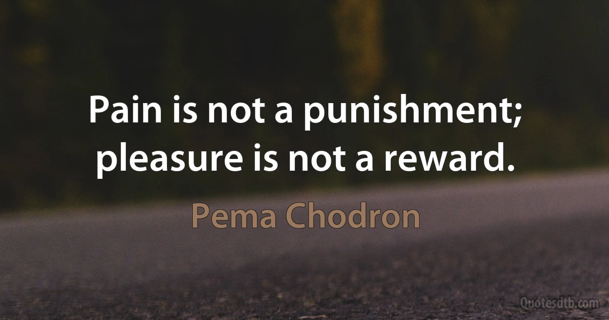 Pain is not a punishment; pleasure is not a reward. (Pema Chodron)