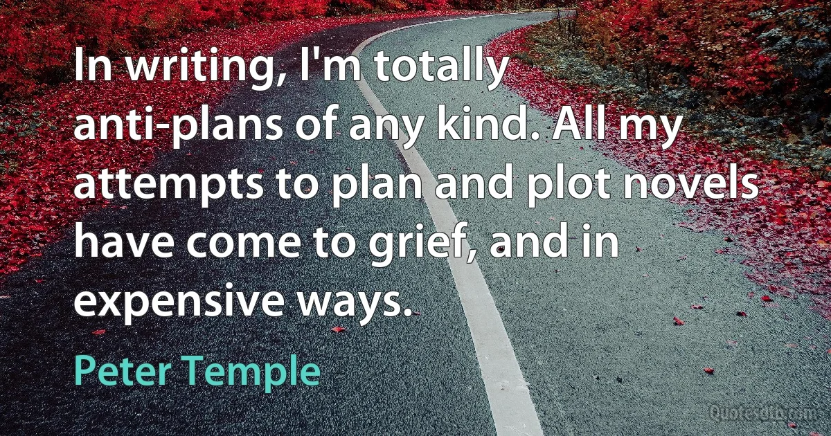 In writing, I'm totally anti-plans of any kind. All my attempts to plan and plot novels have come to grief, and in expensive ways. (Peter Temple)