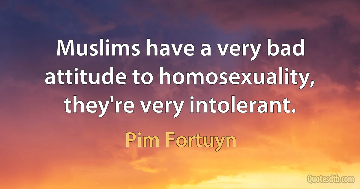 Muslims have a very bad attitude to homosexuality, they're very intolerant. (Pim Fortuyn)