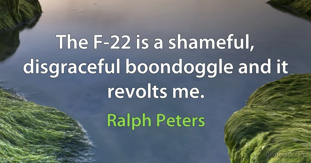 The F-22 is a shameful, disgraceful boondoggle and it revolts me. (Ralph Peters)