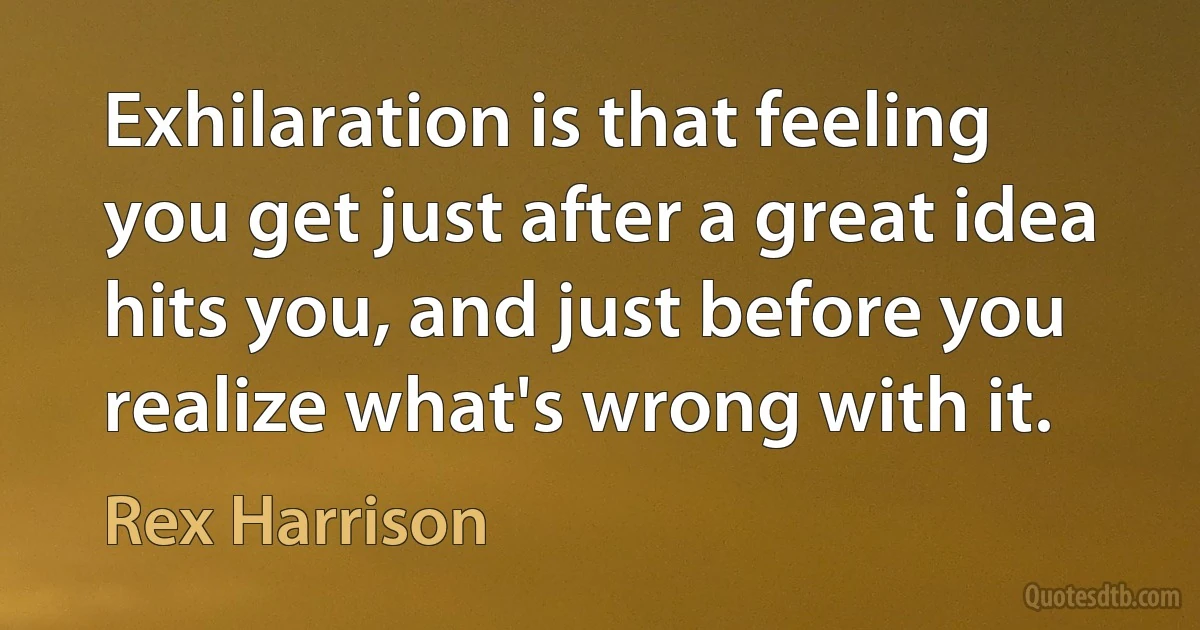 Exhilaration is that feeling you get just after a great idea hits you, and just before you realize what's wrong with it. (Rex Harrison)