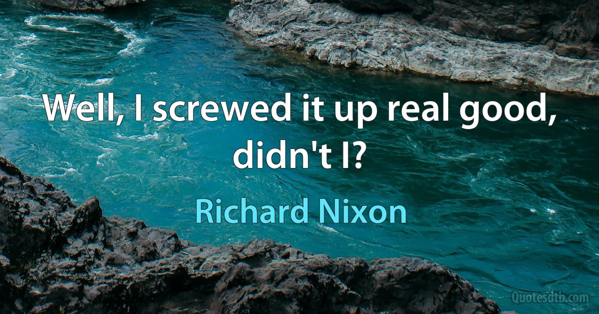 Well, I screwed it up real good, didn't I? (Richard Nixon)