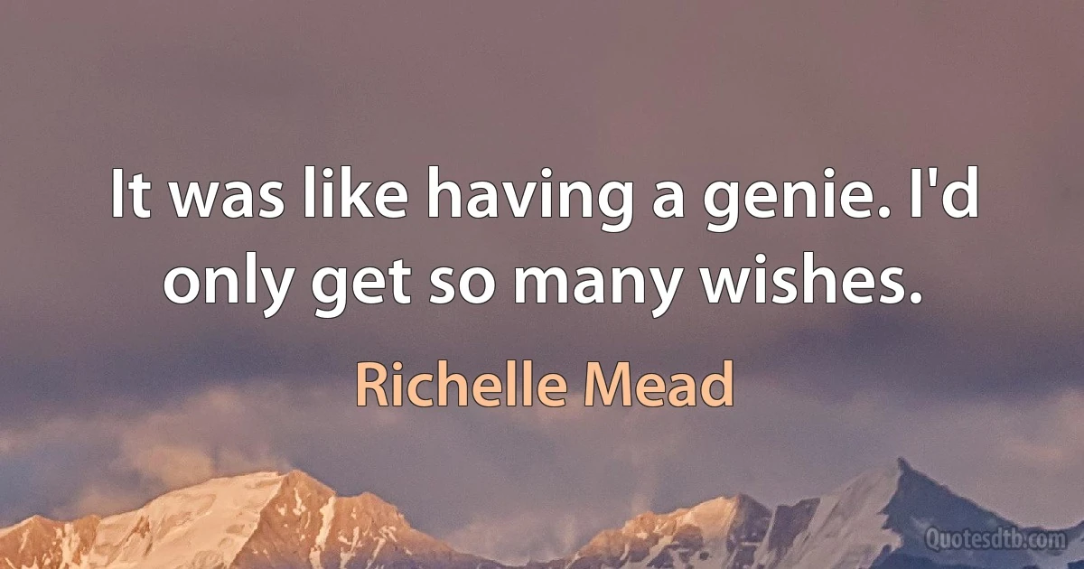 It was like having a genie. I'd only get so many wishes. (Richelle Mead)