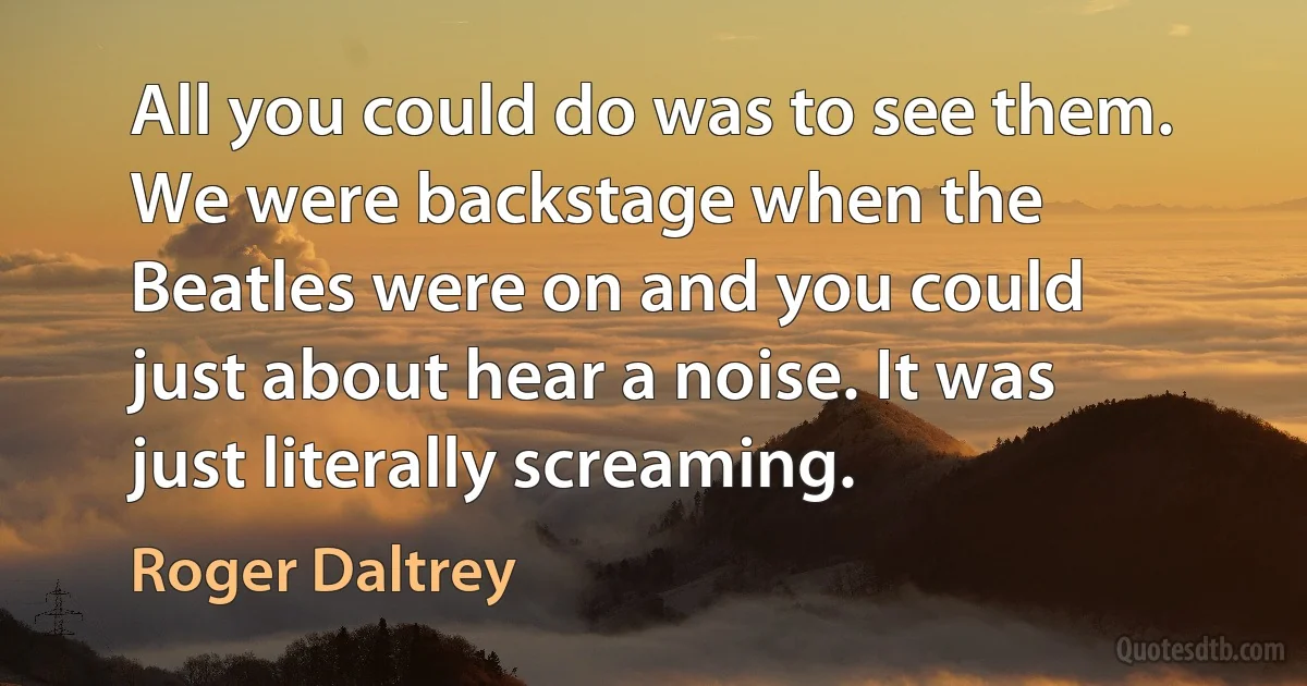 All you could do was to see them. We were backstage when the Beatles were on and you could just about hear a noise. It was just literally screaming. (Roger Daltrey)