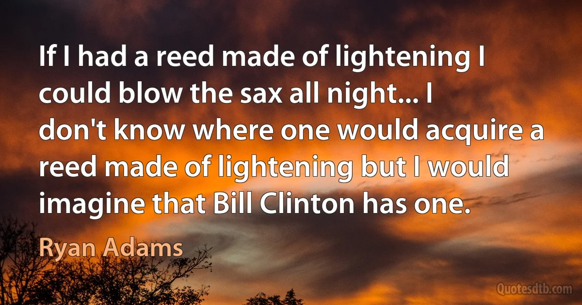 If I had a reed made of lightening I could blow the sax all night... I don't know where one would acquire a reed made of lightening but I would imagine that Bill Clinton has one. (Ryan Adams)