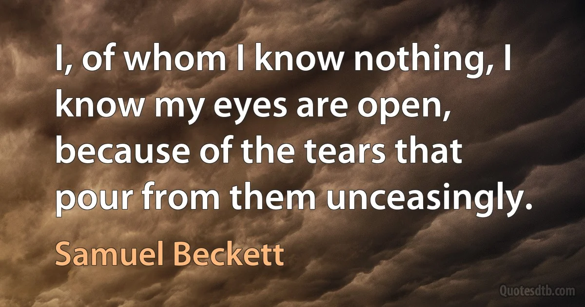 I, of whom I know nothing, I know my eyes are open, because of the tears that pour from them unceasingly. (Samuel Beckett)