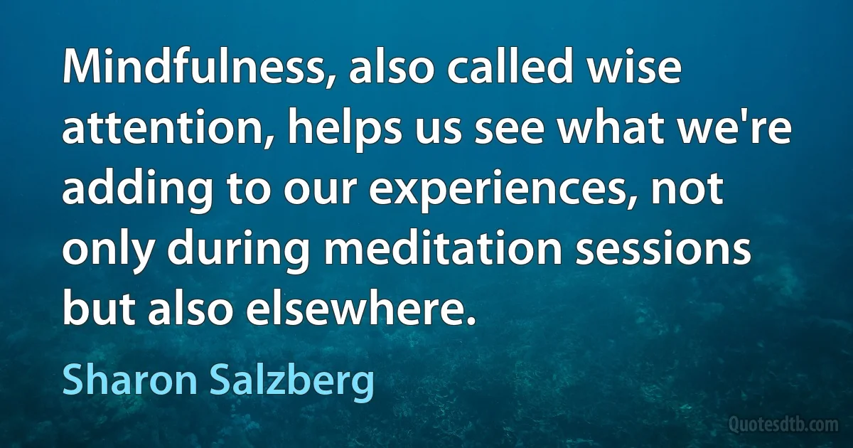 Mindfulness, also called wise attention, helps us see what we're adding to our experiences, not only during meditation sessions but also elsewhere. (Sharon Salzberg)