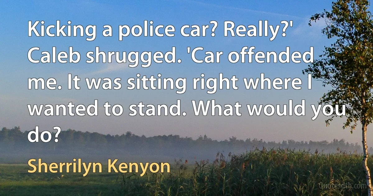 Kicking a police car? Really?' Caleb shrugged. 'Car offended me. It was sitting right where I wanted to stand. What would you do? (Sherrilyn Kenyon)