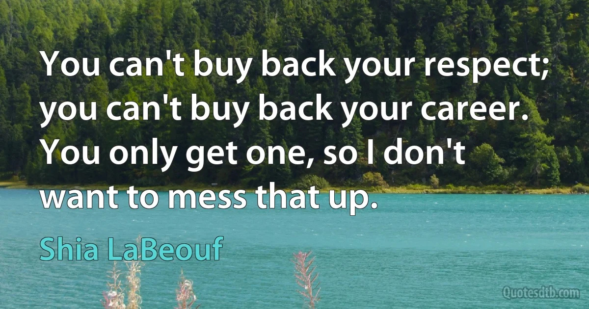 You can't buy back your respect; you can't buy back your career. You only get one, so I don't want to mess that up. (Shia LaBeouf)