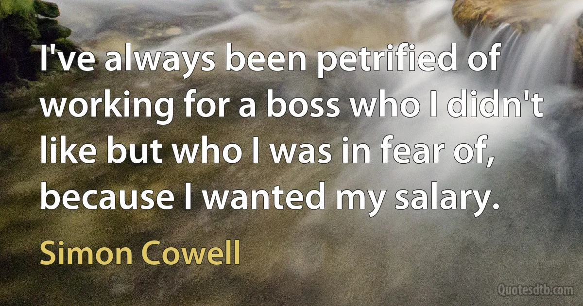 I've always been petrified of working for a boss who I didn't like but who I was in fear of, because I wanted my salary. (Simon Cowell)