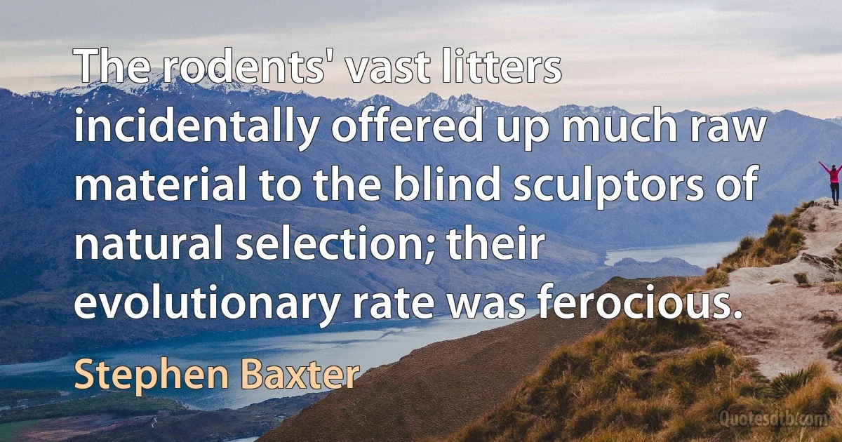 The rodents' vast litters incidentally offered up much raw material to the blind sculptors of natural selection; their evolutionary rate was ferocious. (Stephen Baxter)