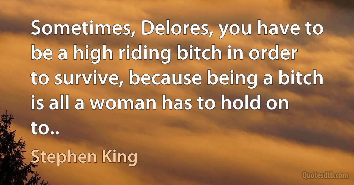 Sometimes, Delores, you have to be a high riding bitch in order to survive, because being a bitch is all a woman has to hold on to.. (Stephen King)