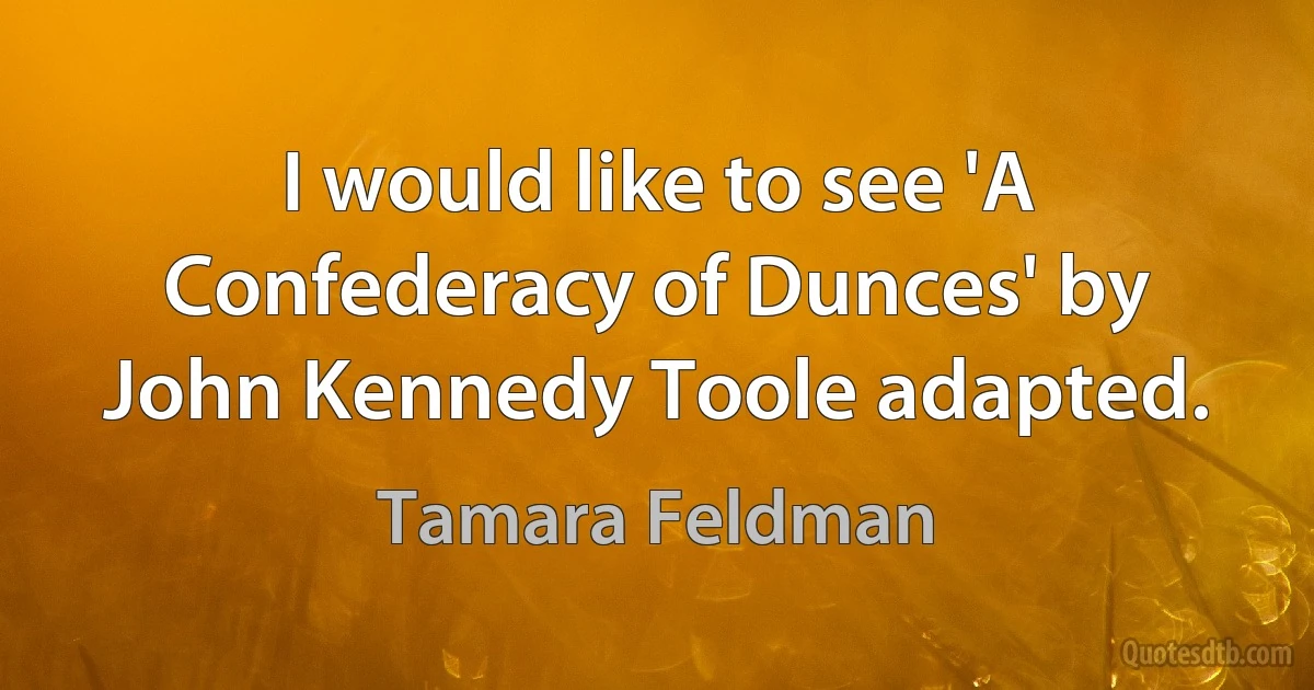 I would like to see 'A Confederacy of Dunces' by John Kennedy Toole adapted. (Tamara Feldman)