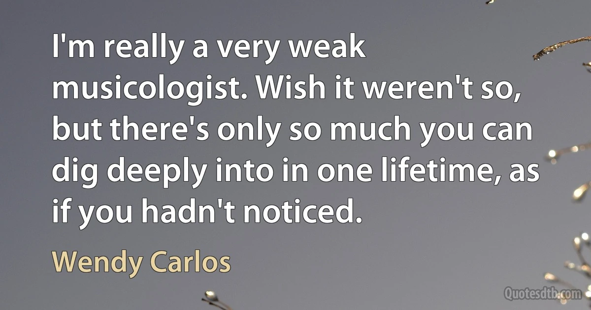 I'm really a very weak musicologist. Wish it weren't so, but there's only so much you can dig deeply into in one lifetime, as if you hadn't noticed. (Wendy Carlos)