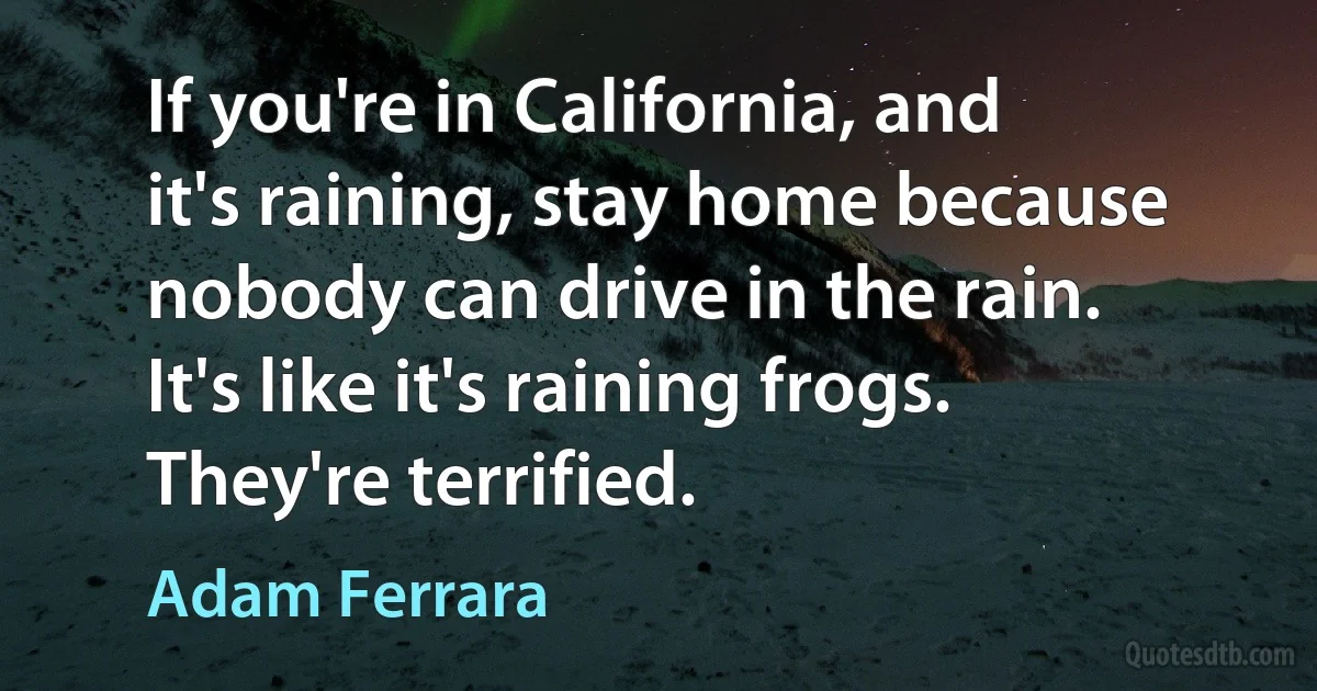 If you're in California, and it's raining, stay home because nobody can drive in the rain. It's like it's raining frogs. They're terrified. (Adam Ferrara)