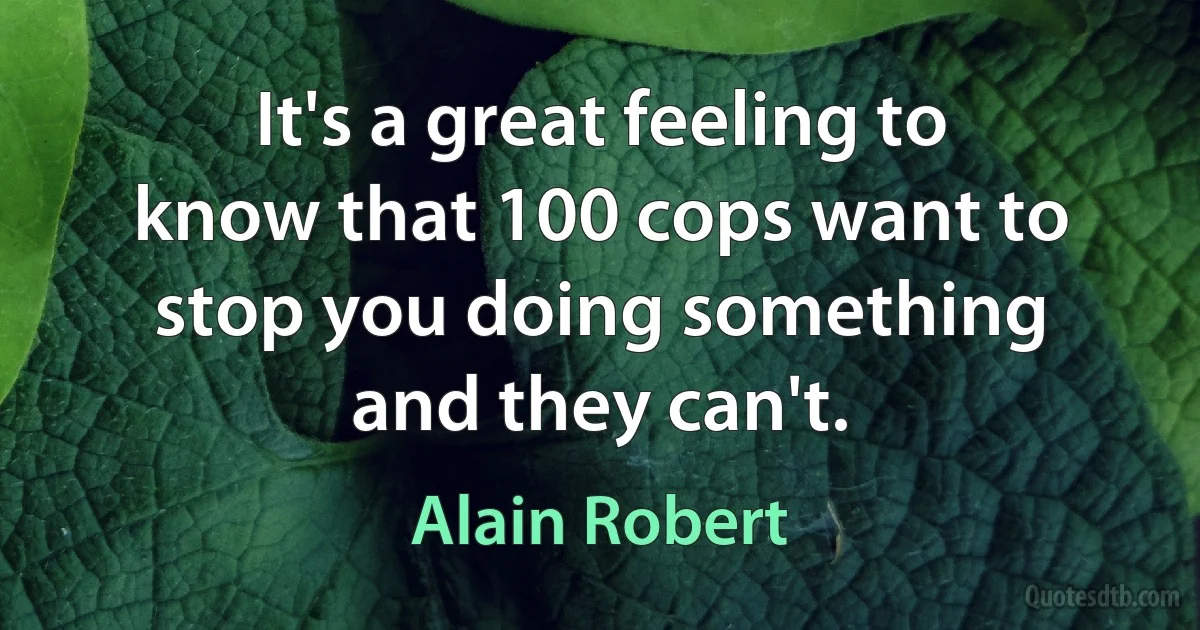 It's a great feeling to know that 100 cops want to stop you doing something and they can't. (Alain Robert)