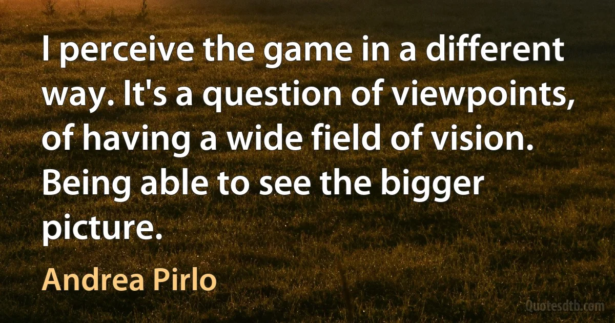 I perceive the game in a different way. It's a question of viewpoints, of having a wide field of vision. Being able to see the bigger picture. (Andrea Pirlo)