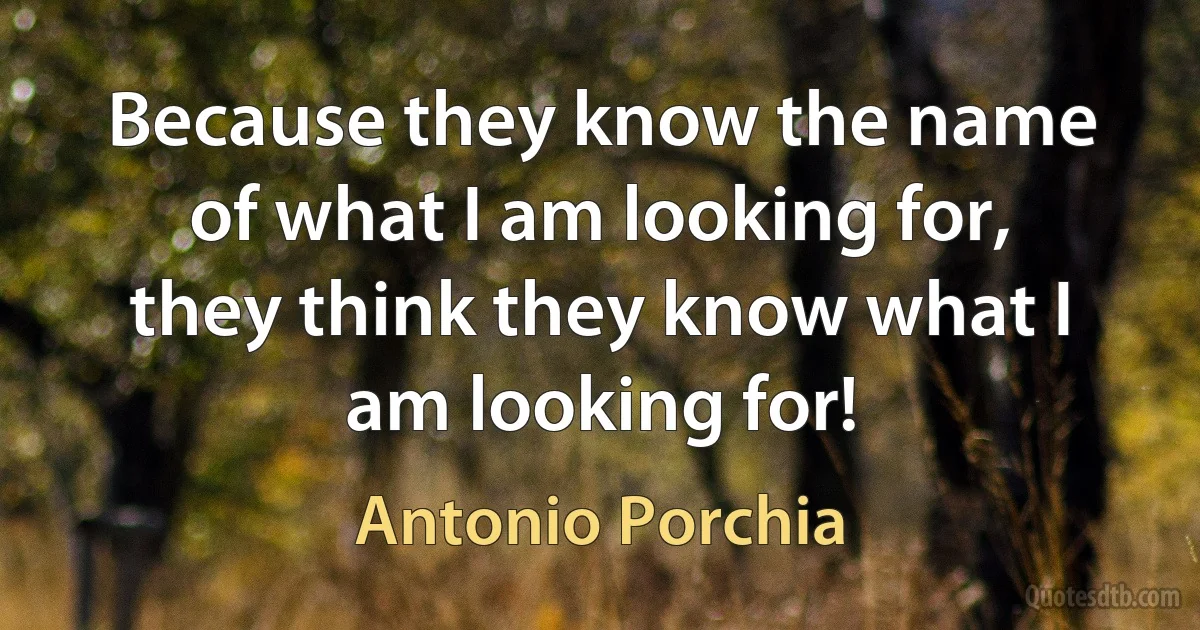 Because they know the name of what I am looking for, they think they know what I am looking for! (Antonio Porchia)