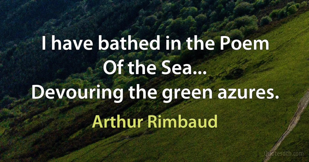 I have bathed in the Poem
Of the Sea...
Devouring the green azures. (Arthur Rimbaud)