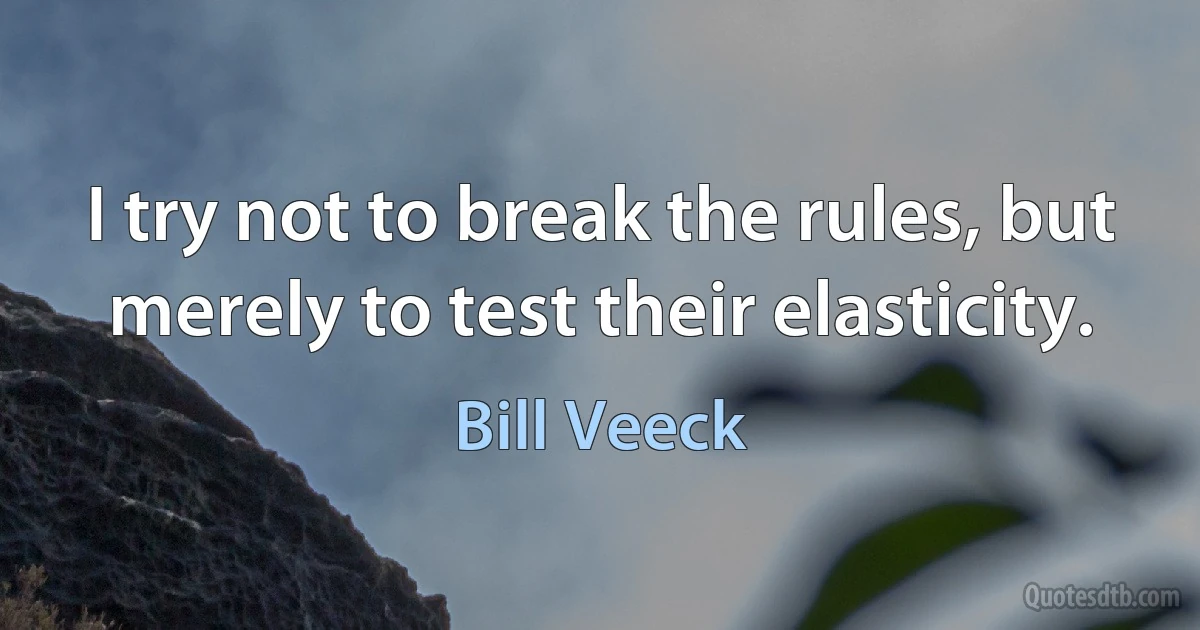 I try not to break the rules, but merely to test their elasticity. (Bill Veeck)