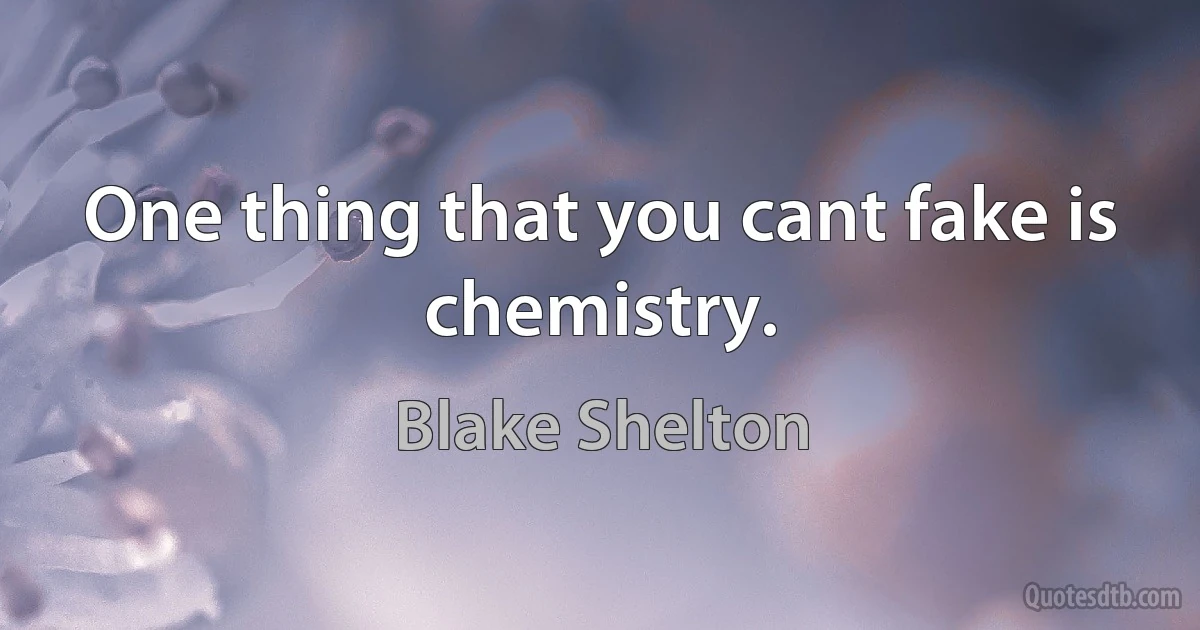 One thing that you cant fake is chemistry. (Blake Shelton)