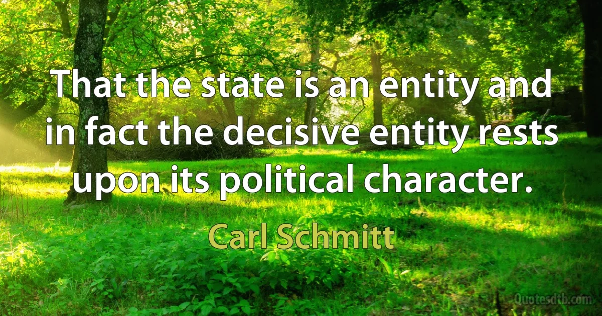 That the state is an entity and in fact the decisive entity rests upon its political character. (Carl Schmitt)