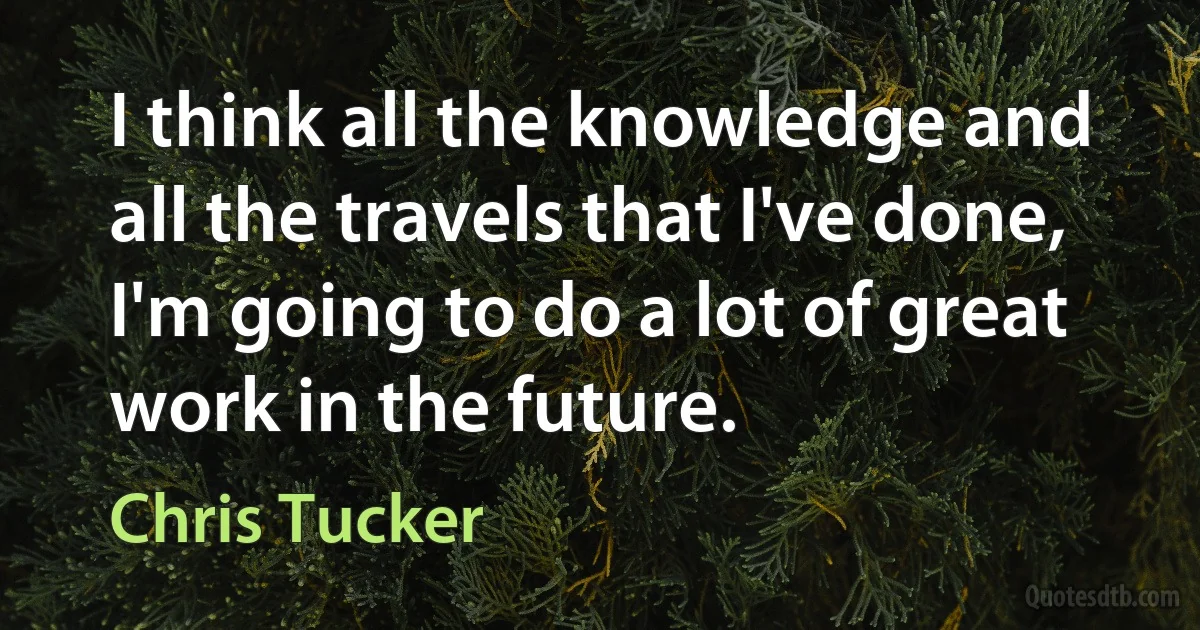 I think all the knowledge and all the travels that I've done, I'm going to do a lot of great work in the future. (Chris Tucker)