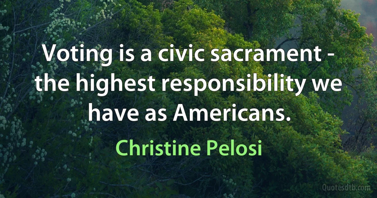 Voting is a civic sacrament - the highest responsibility we have as Americans. (Christine Pelosi)