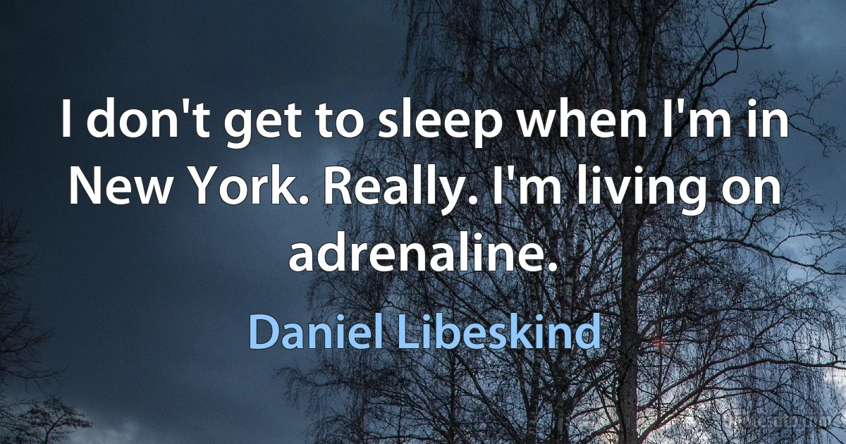 I don't get to sleep when I'm in New York. Really. I'm living on adrenaline. (Daniel Libeskind)