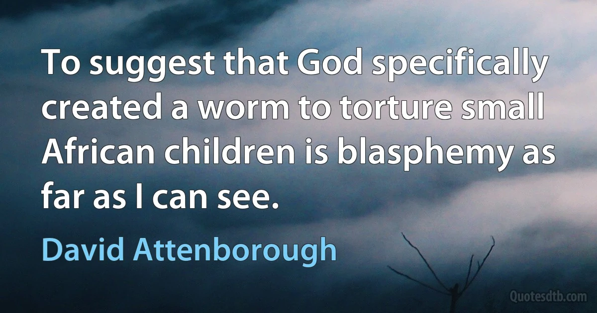 To suggest that God specifically created a worm to torture small African children is blasphemy as far as I can see. (David Attenborough)