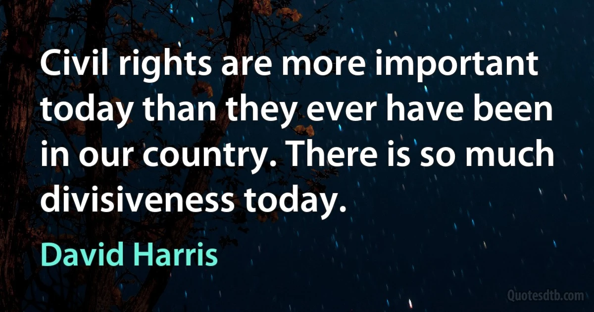 Civil rights are more important today than they ever have been in our country. There is so much divisiveness today. (David Harris)