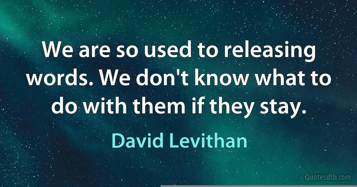 We are so used to releasing words. We don't know what to do with them if they stay. (David Levithan)