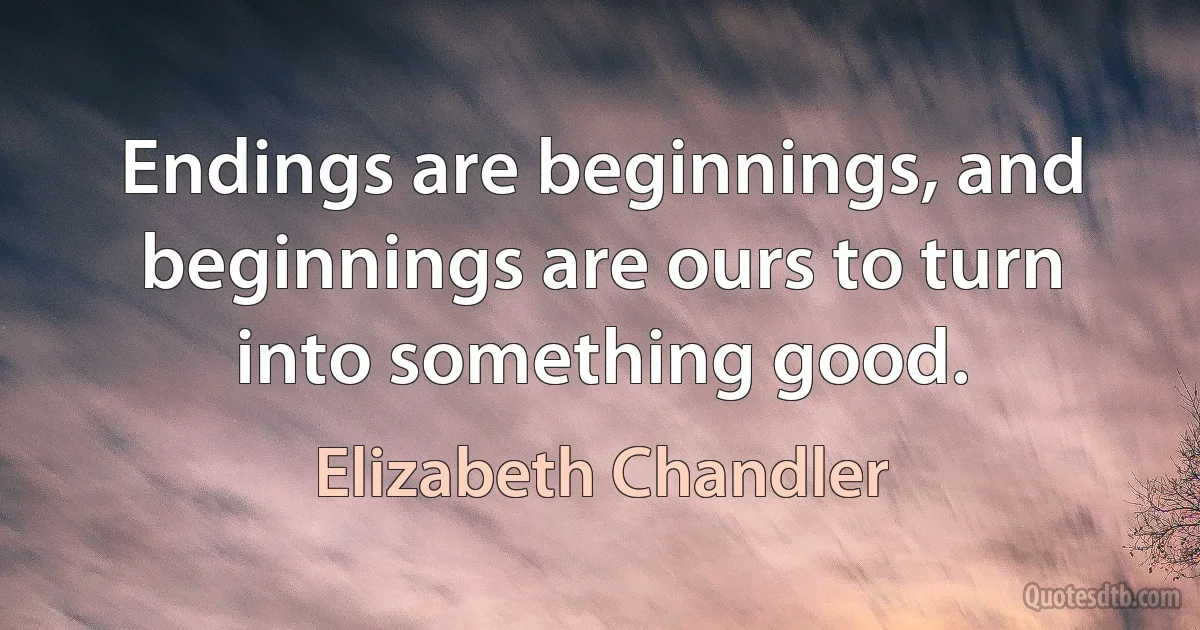 Endings are beginnings, and beginnings are ours to turn into something good. (Elizabeth Chandler)