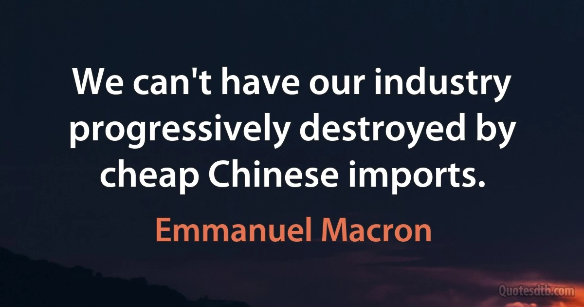 We can't have our industry progressively destroyed by cheap Chinese imports. (Emmanuel Macron)