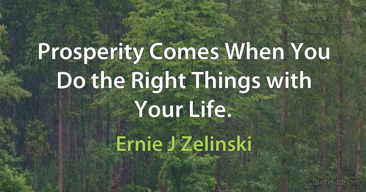 Prosperity Comes When You Do the Right Things with Your Life. (Ernie J Zelinski)