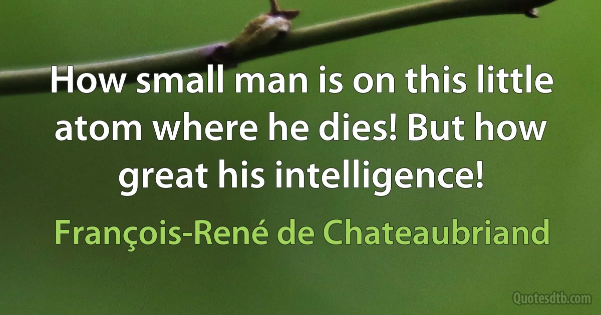 How small man is on this little atom where he dies! But how great his intelligence! (François-René de Chateaubriand)