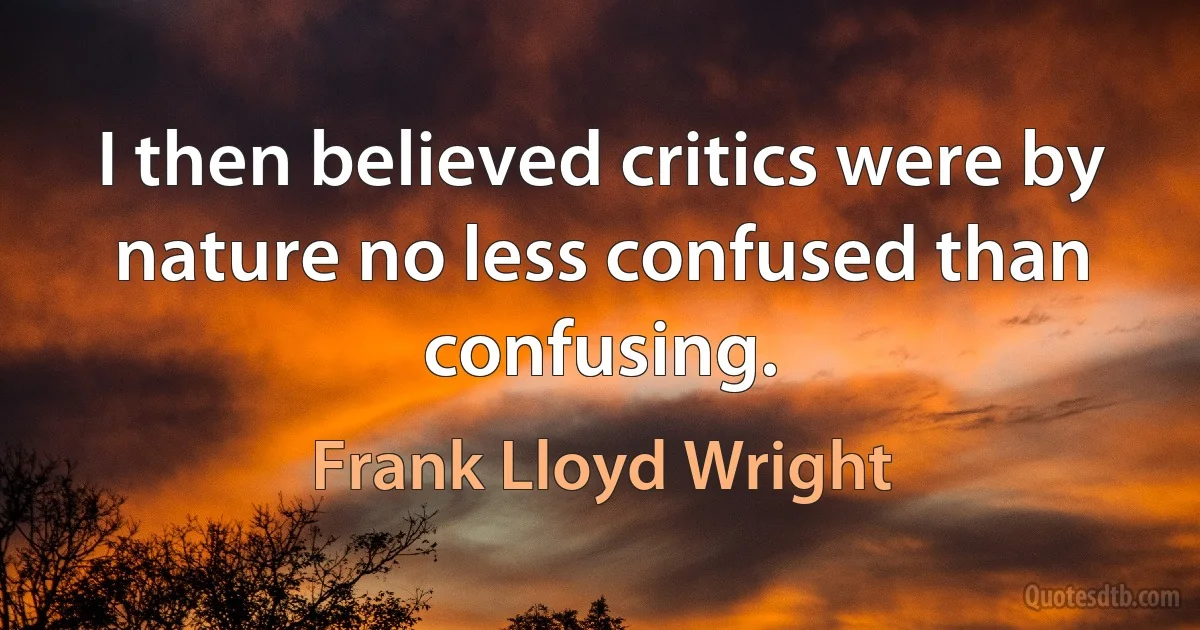 I then believed critics were by nature no less confused than confusing. (Frank Lloyd Wright)