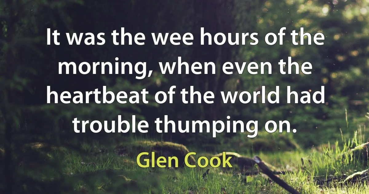 It was the wee hours of the morning, when even the heartbeat of the world had trouble thumping on. (Glen Cook)