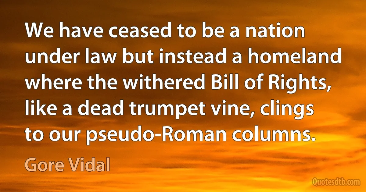 We have ceased to be a nation under law but instead a homeland where the withered Bill of Rights, like a dead trumpet vine, clings to our pseudo-Roman columns. (Gore Vidal)