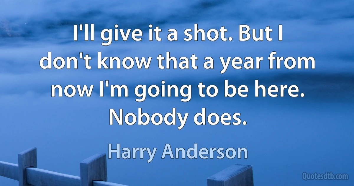 I'll give it a shot. But I don't know that a year from now I'm going to be here. Nobody does. (Harry Anderson)