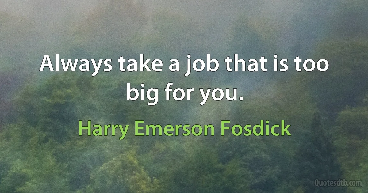 Always take a job that is too big for you. (Harry Emerson Fosdick)