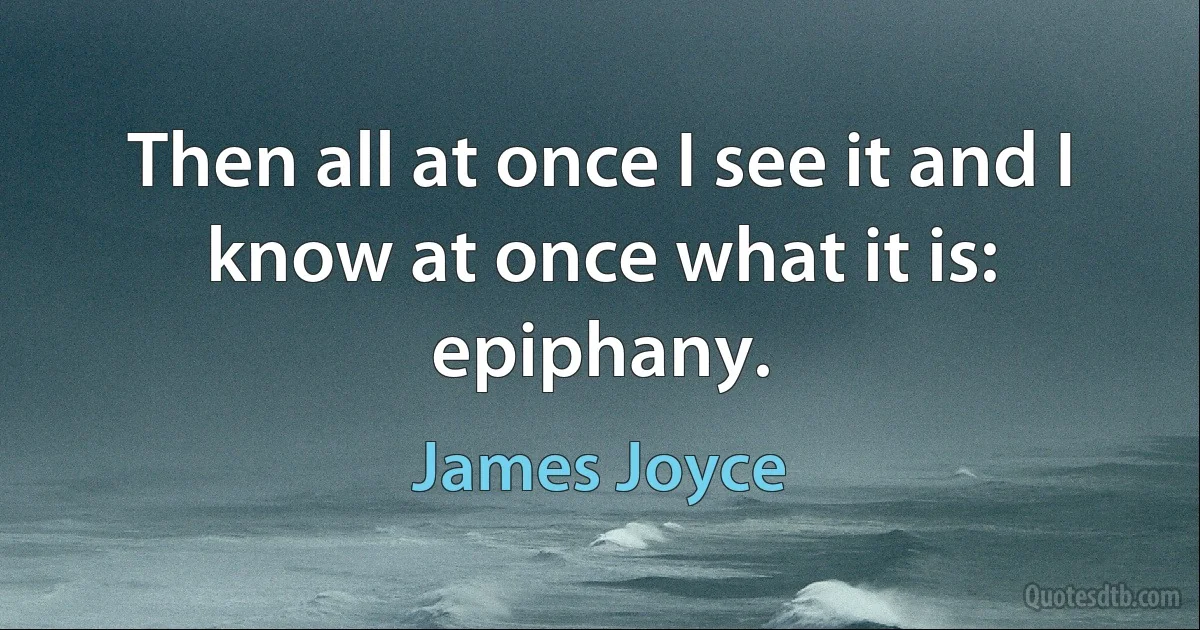 Then all at once I see it and I know at once what it is: epiphany. (James Joyce)