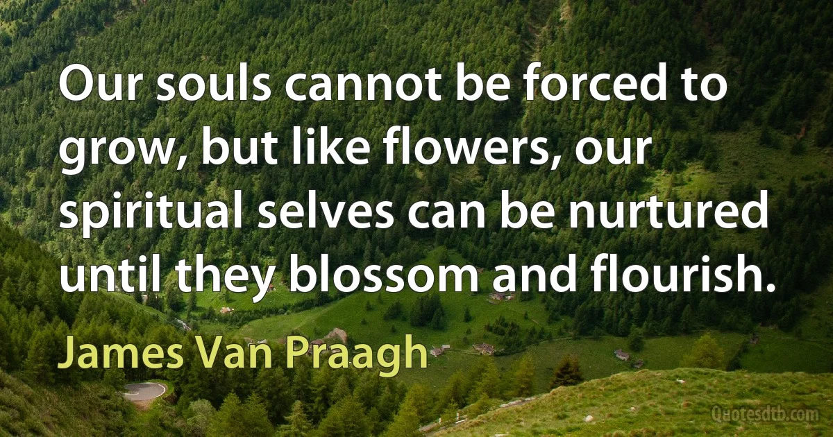 Our souls cannot be forced to grow, but like flowers, our spiritual selves can be nurtured until they blossom and flourish. (James Van Praagh)