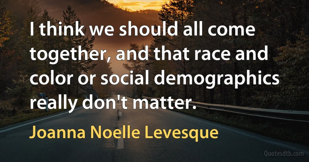 I think we should all come together, and that race and color or social demographics really don't matter. (Joanna Noelle Levesque)