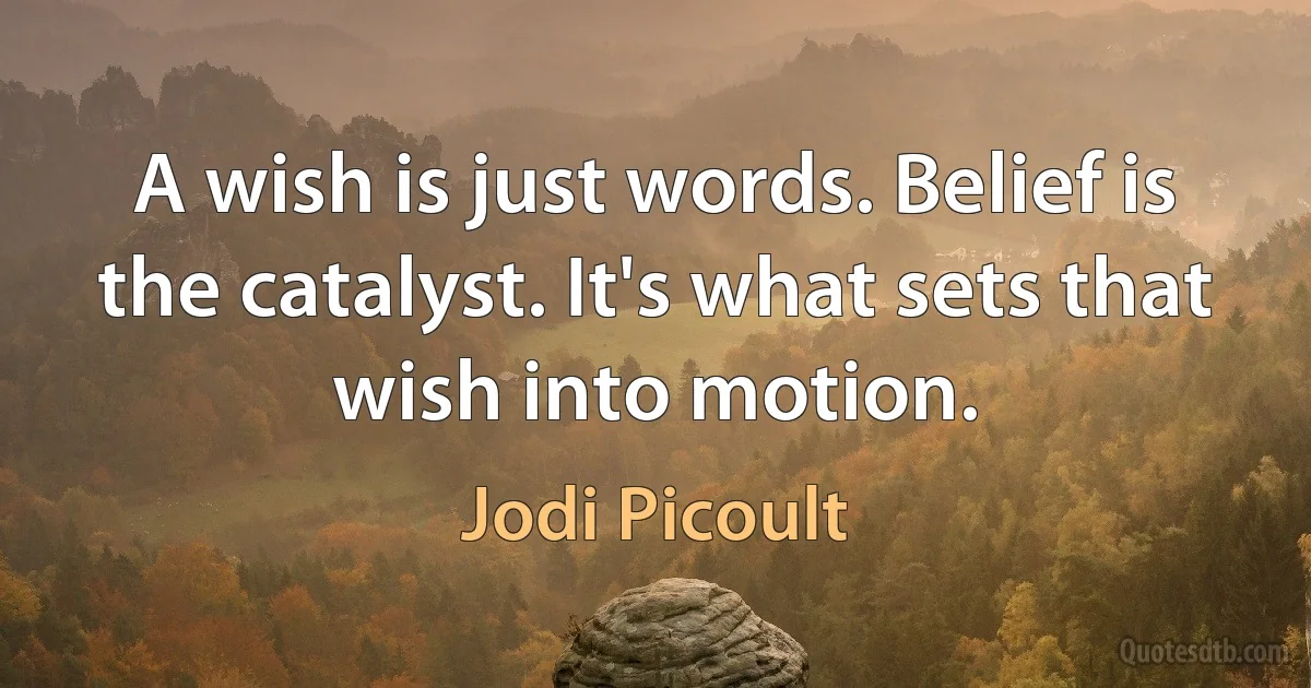 A wish is just words. Belief is the catalyst. It's what sets that wish into motion. (Jodi Picoult)