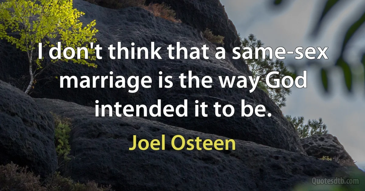 I don't think that a same-sex marriage is the way God intended it to be. (Joel Osteen)