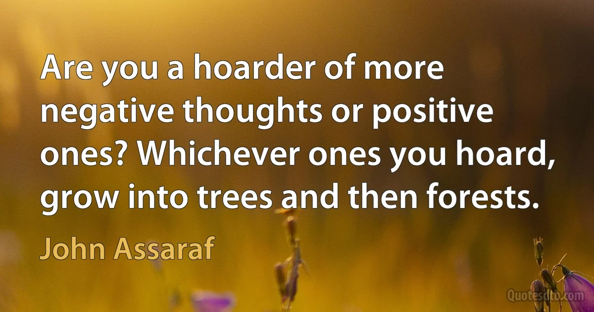 Are you a hoarder of more negative thoughts or positive ones? Whichever ones you hoard, grow into trees and then forests. (John Assaraf)